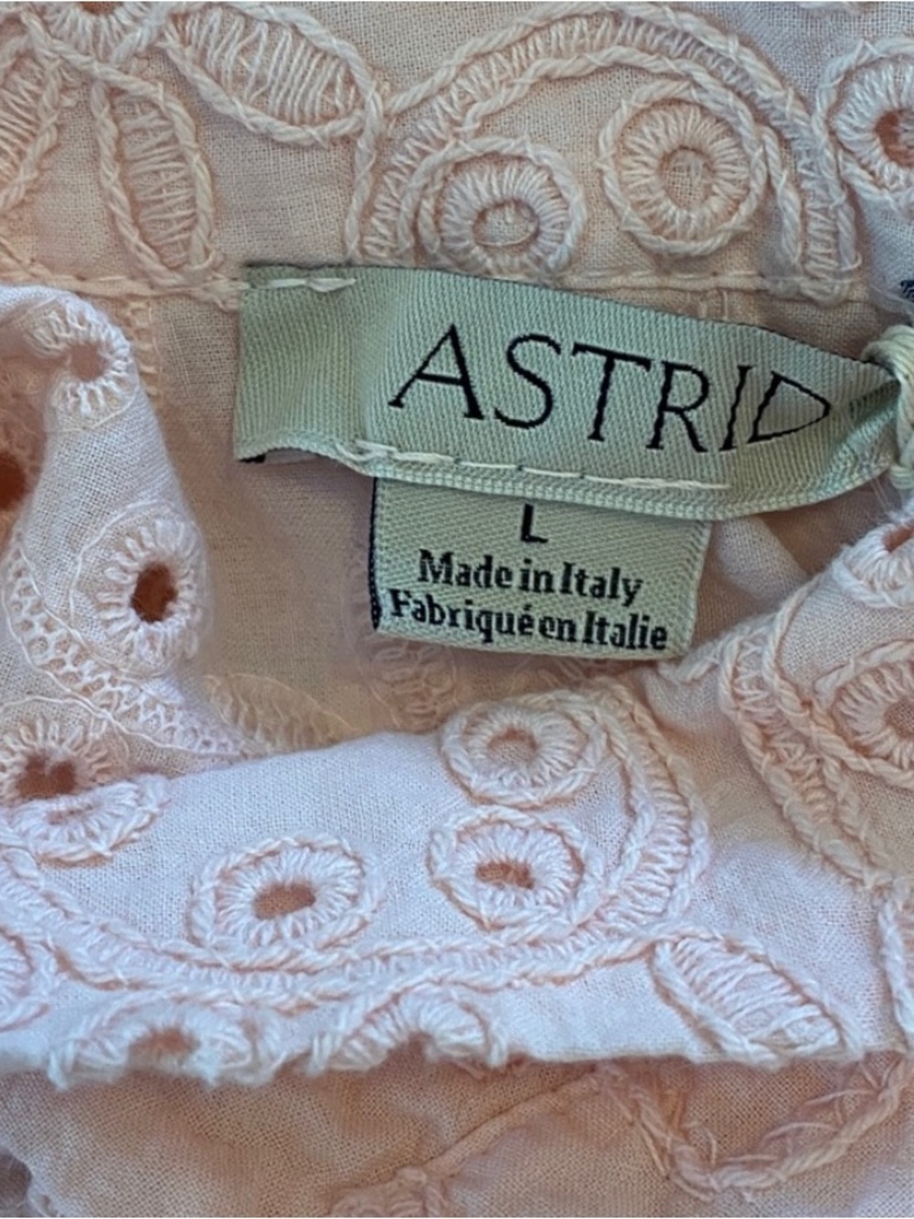 Astrid Made in Italy Pink Eyelet Embroidered Cotton Blouse Size L Floral - Picture 7 of 10
